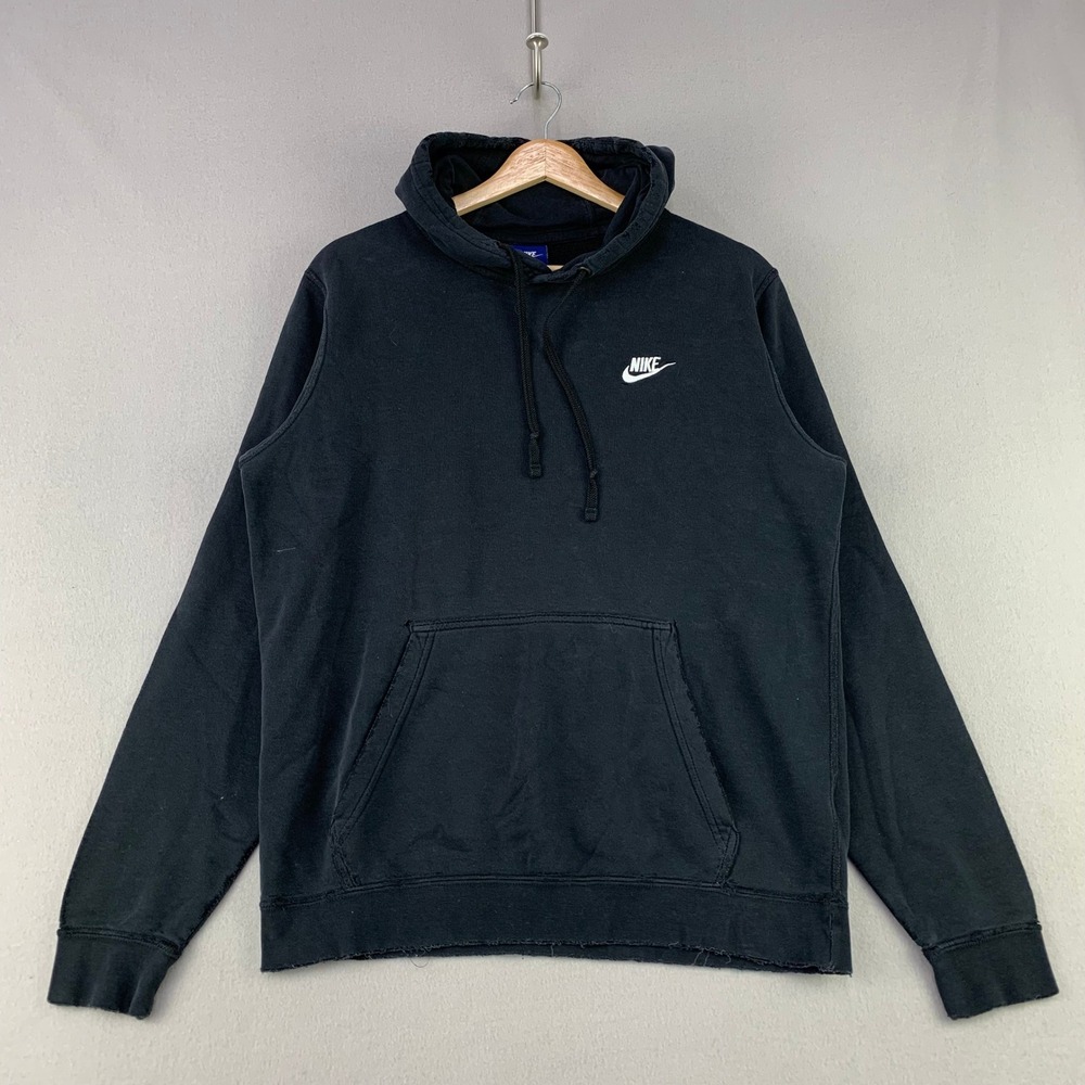 Nike Sportswear Club Fleece Hoodie Men Medium Black Faded Retro Logo Distressed